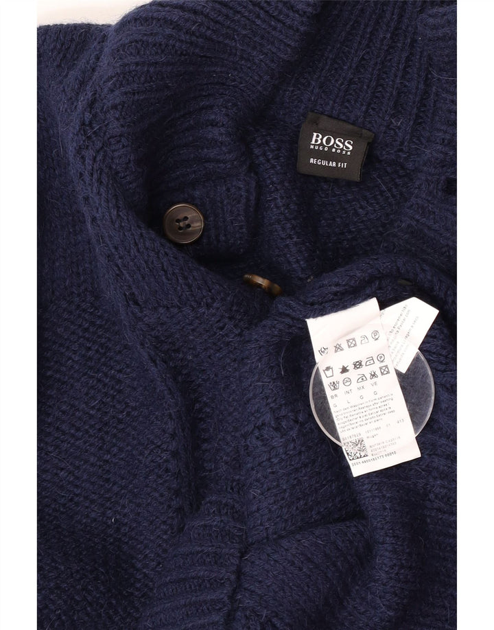 Męski sweter zapinany na guziki HUGO BOSS o regularnym kroju, duży, granatowy