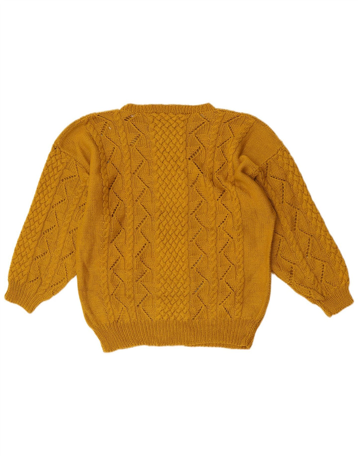 Sweter damski w stylu vintage z dekoltem w łódkę UK 14, średni żółty