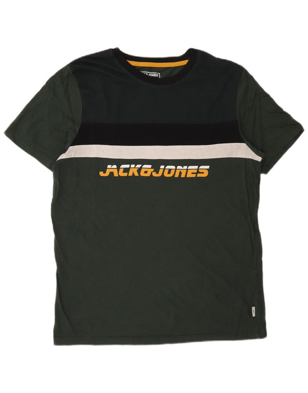 Jack & Jones Mens Slim Fit Graphic T-Shirt Top Small Green Colourblock