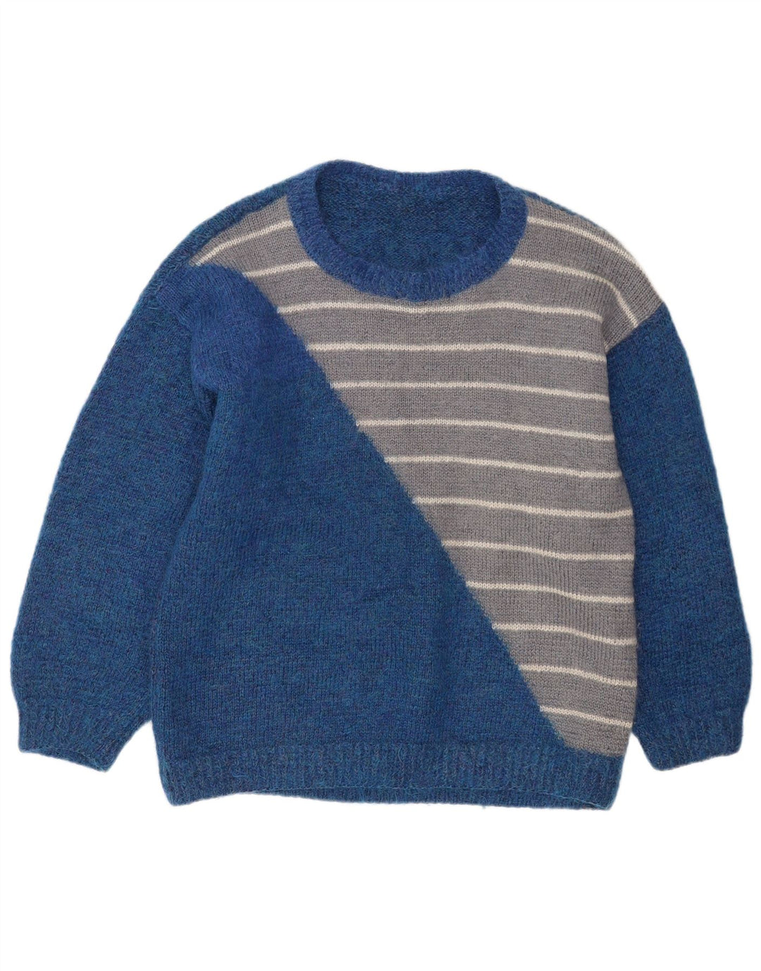 Vintage męski sweter z okrągłym dekoltem, duże niebieskie paski