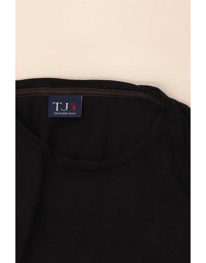 Trussardi Jeans Męski graficzny top z długim rękawem, średnio czarny, bawełniany