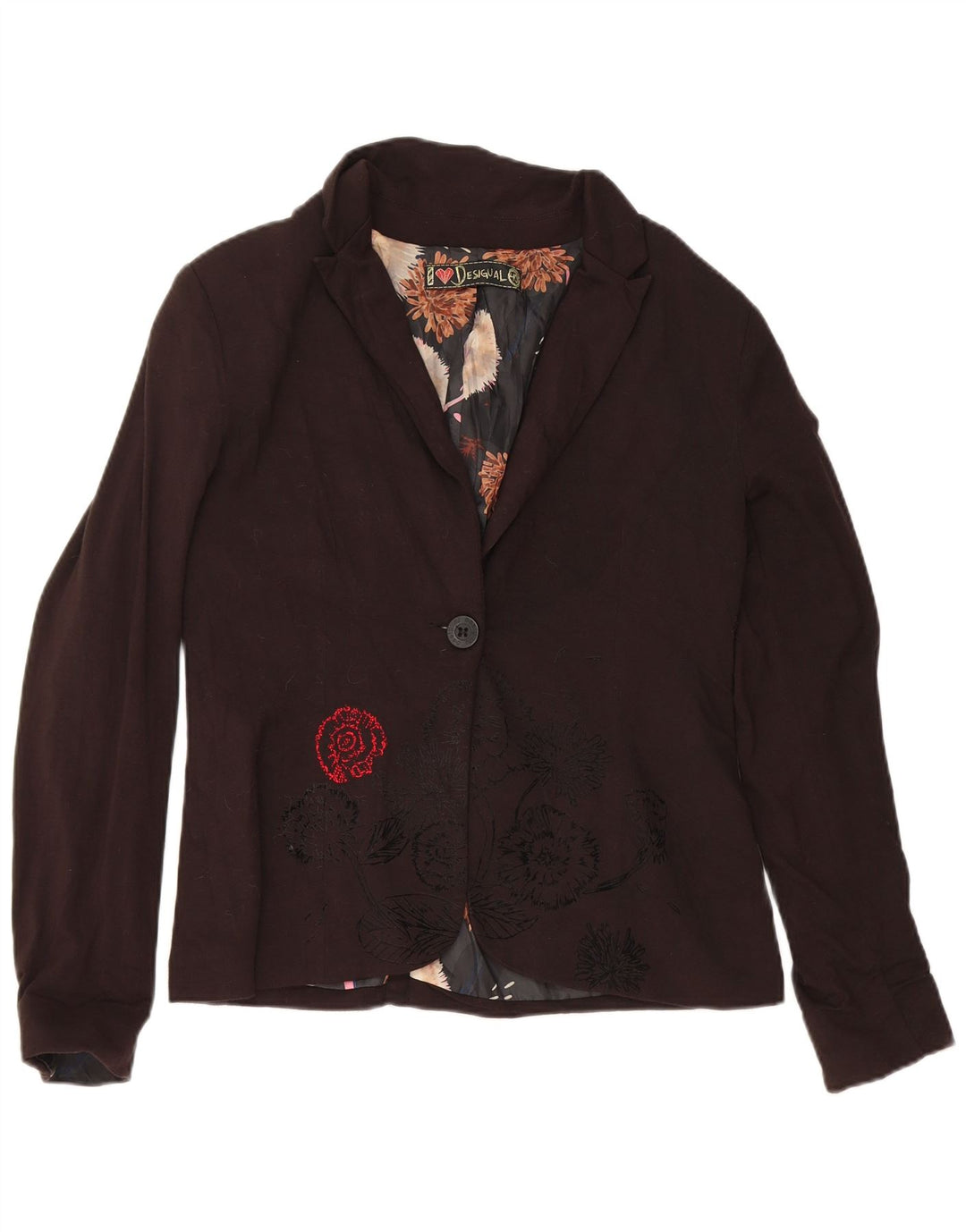 Damska marynarka Desigual zapinana na 1 guzik EU 40, średnia czarna w kwiaty