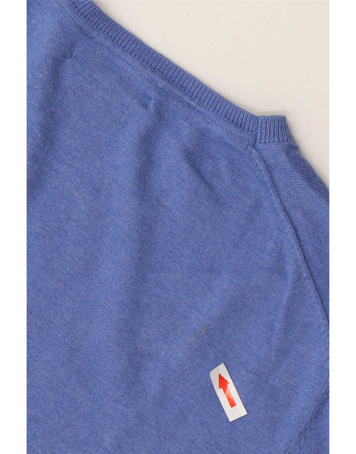 Męski sweter Massimo Dutti z dekoltem w kształcie litery V, średnioniebieski, bawełniany