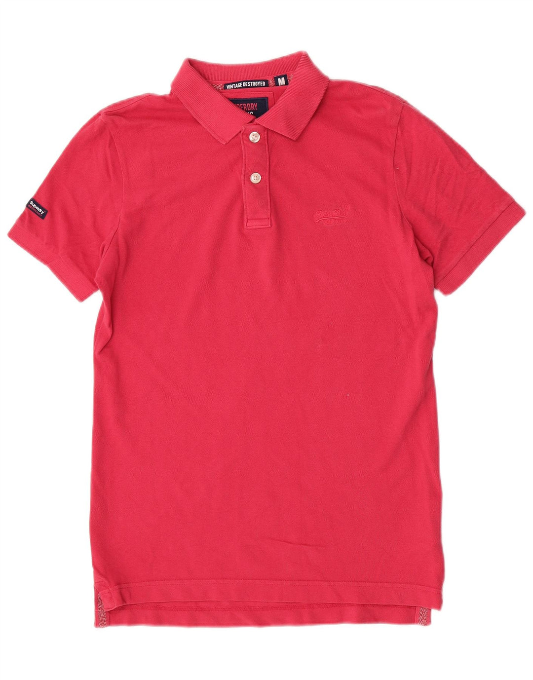 Męska koszulka polo Superdry z krótkim rękawem, średnioróżowa, bawełniana