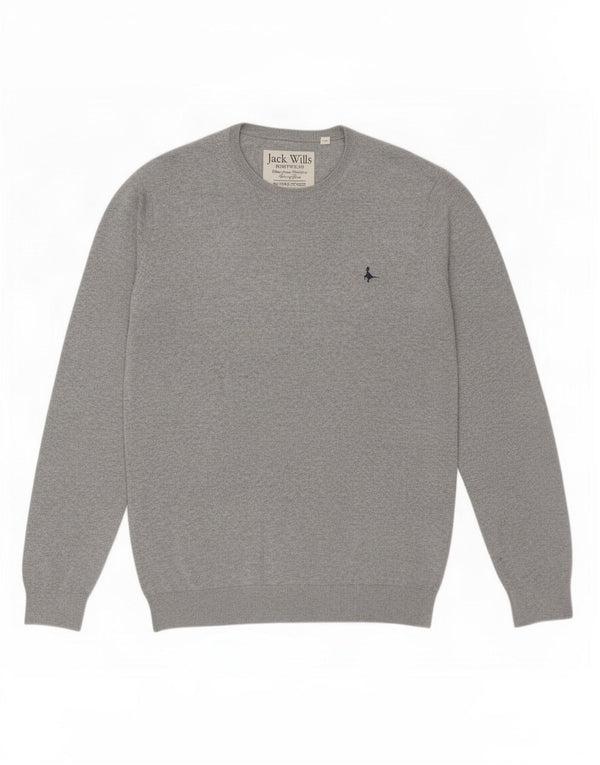 Jack Wills Męski sweter z okrągłym dekoltem XL, szary, bawełniany