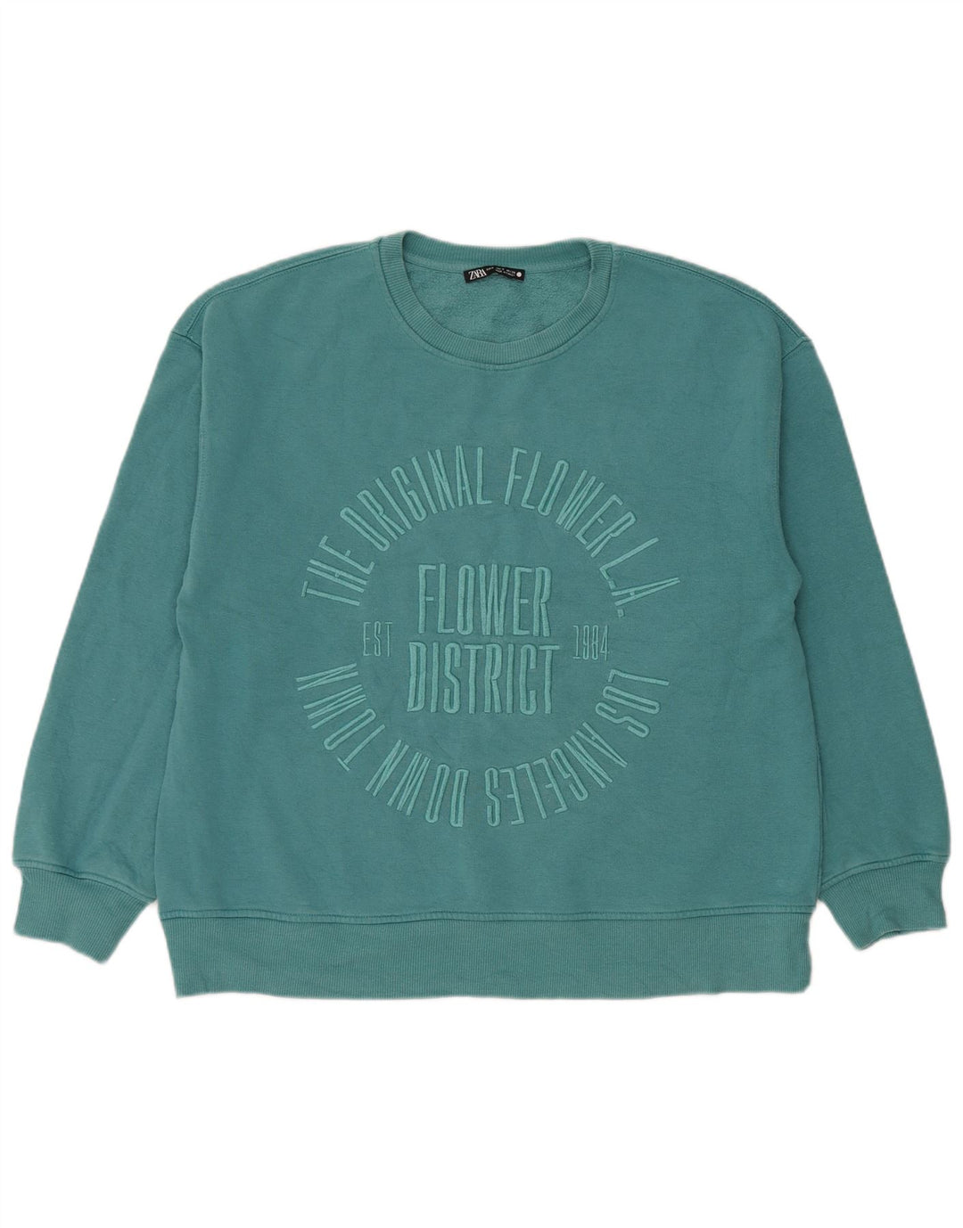 Damska bluza oversize Zara z grafiką UK 10, mała, niebieska bawełna