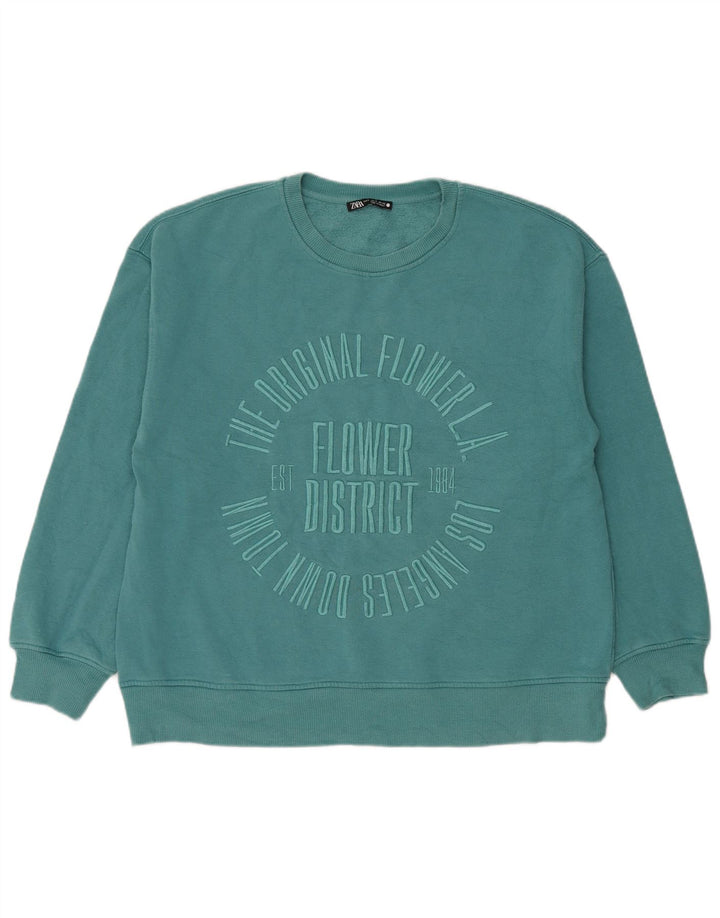 Damska bluza oversize Zara z grafiką UK 10, mała, niebieska bawełna