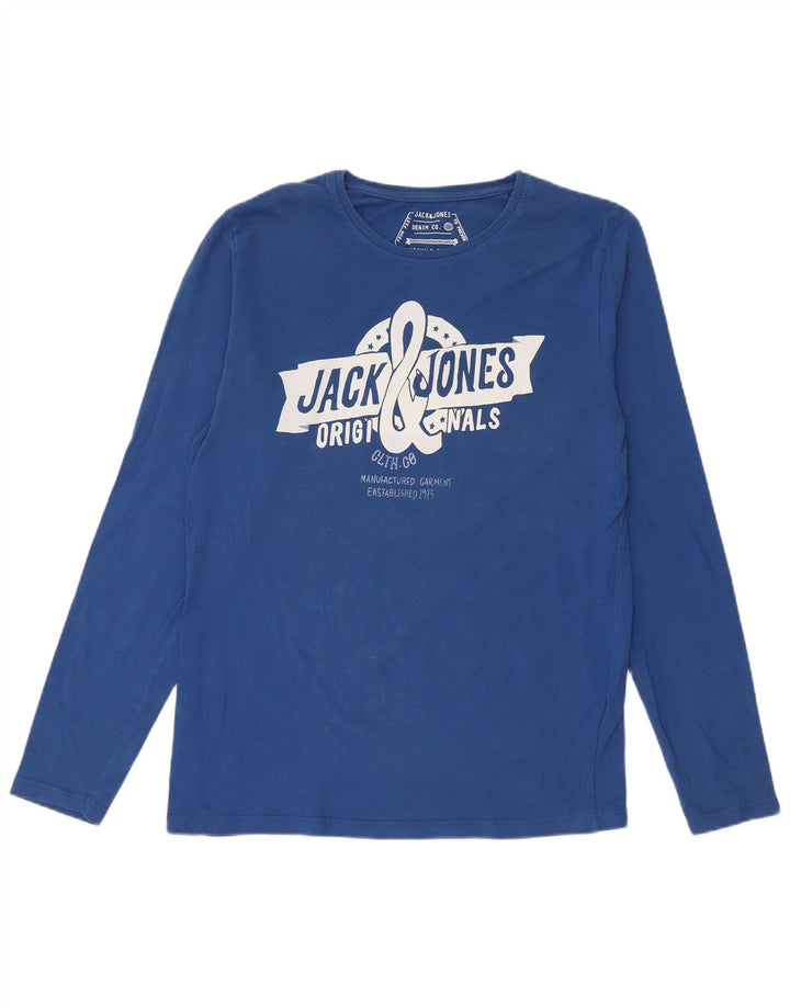 Męski top graficzny Jack & Jones z długim rękawem, duży, niebieski, bawełniany