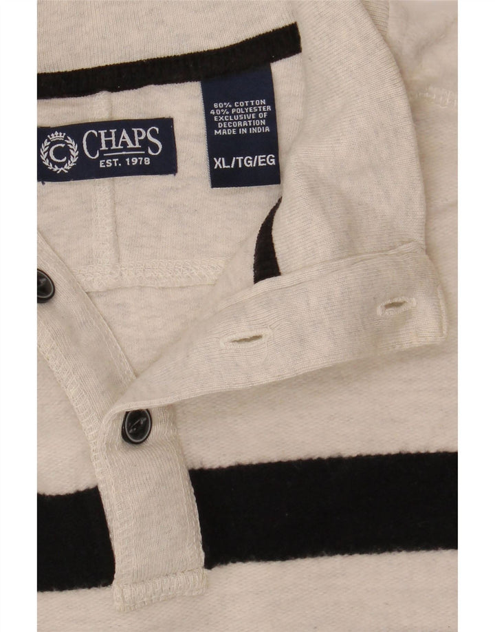CHAPS Mens Button Neck Sweatshirt Jumper XL Off White Colourblock Cotton