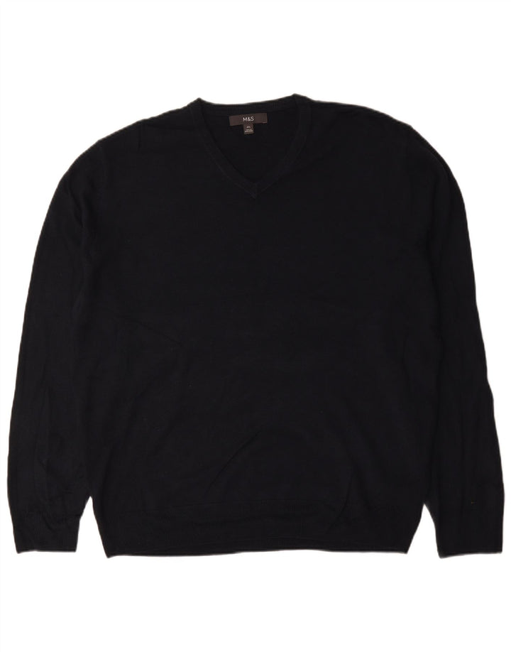 Marks & Spencer Męski sweter z dekoltem w kształcie litery V, 2XL, czarny akryl