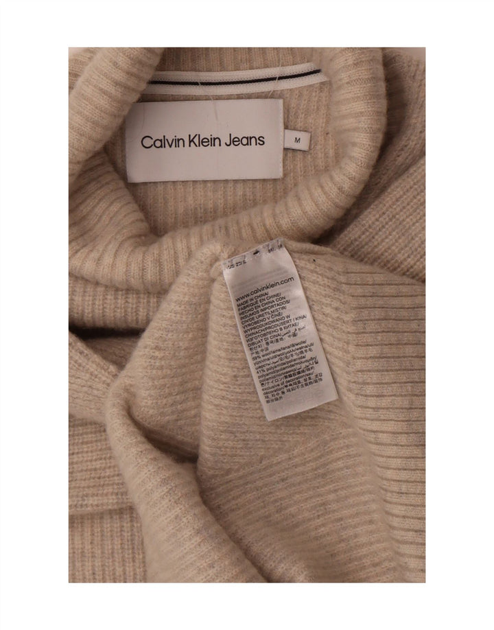 Męski sweter z wywijanym dekoltem Calvin Klein Jeans, średnio beżowy, wełniany