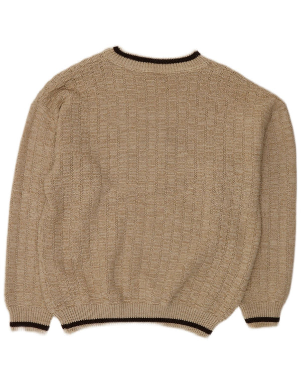 Męski sweter z okrągłym dekoltem w stylu VINTAGE IT 52 XL Beżowy poliakryl