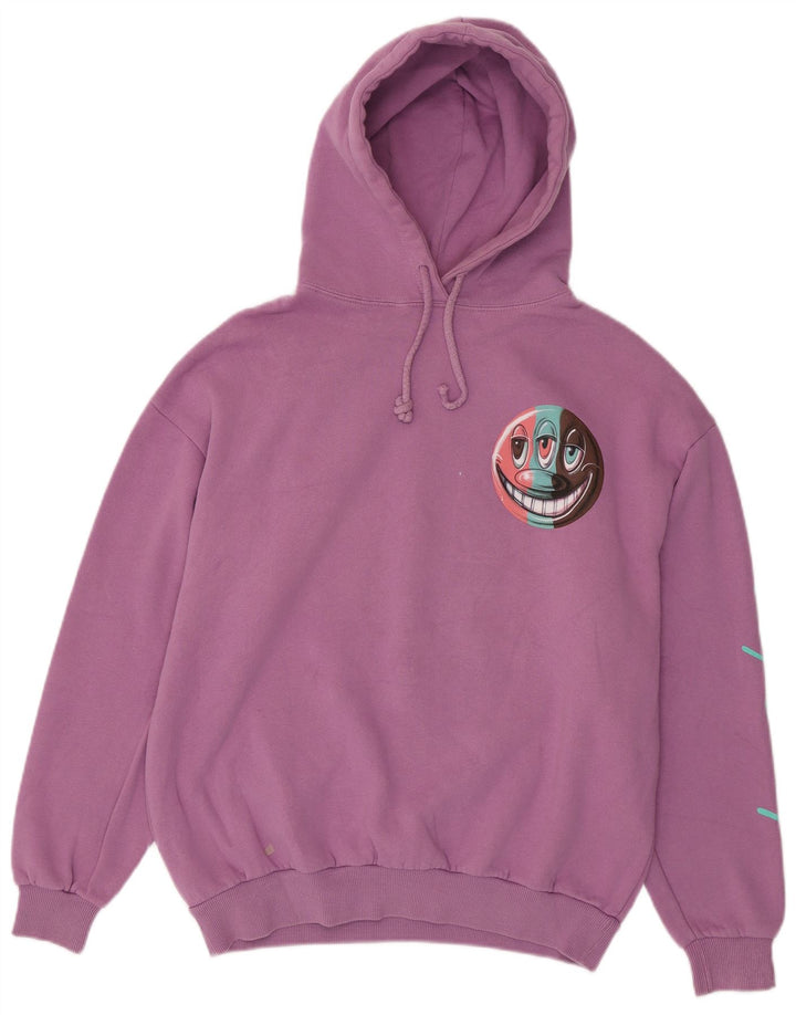 Męski sweter z kapturem Pull & Bear z grafiką i luźnym krojem, mały, fioletowy, bawełniany