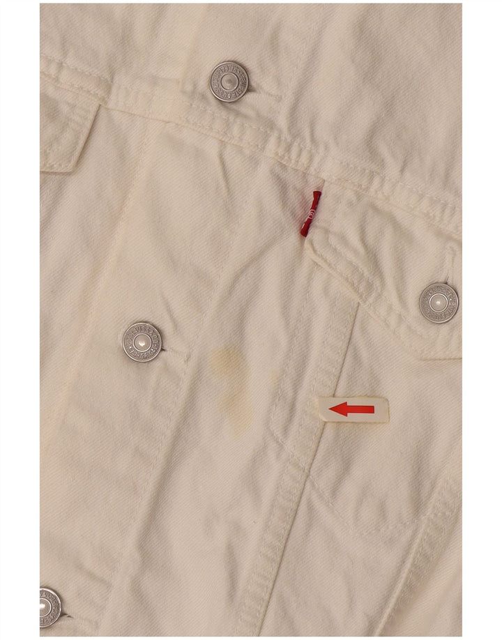 Damska kamizelka dżinsowa LEVI'S Crop UK 16, duża, biała, bawełniana