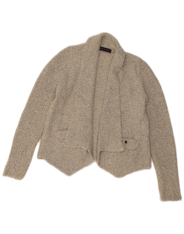 Marks & Spencer Damski sweter rozpinany typu Crop Open UK 14, średni szary, nakrapiany
