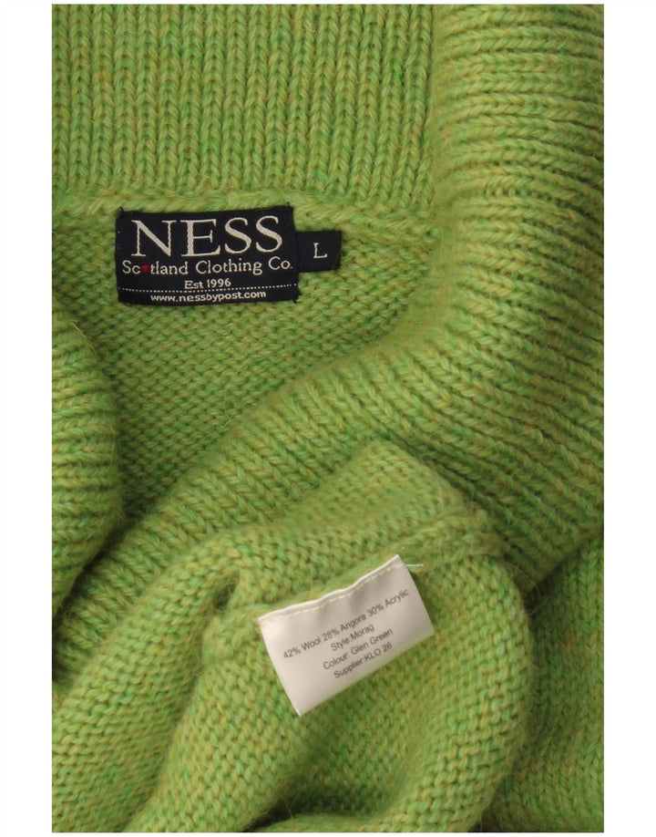 Damski sweter z golfem Ness UK 14, duży, zielony, wełniany