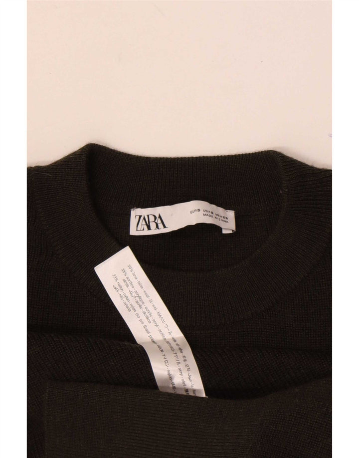 Damski sweter Zara z okrągłym dekoltem i okrągłym dekoltem, UK 10, mała wełna khaki