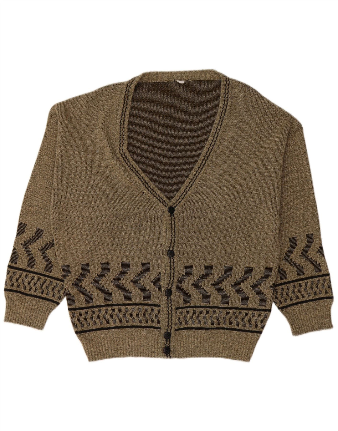 Męski sweter rozpinany VINTAGE, duży, geometryczny, khaki, bawełniany