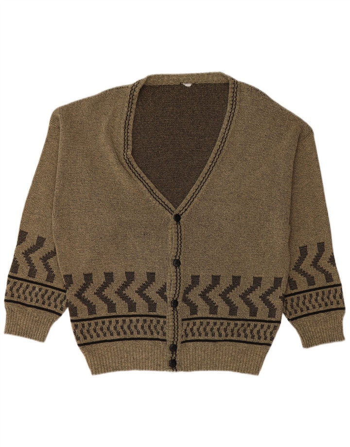Męski sweter rozpinany VINTAGE, duży, geometryczny, khaki, bawełniany