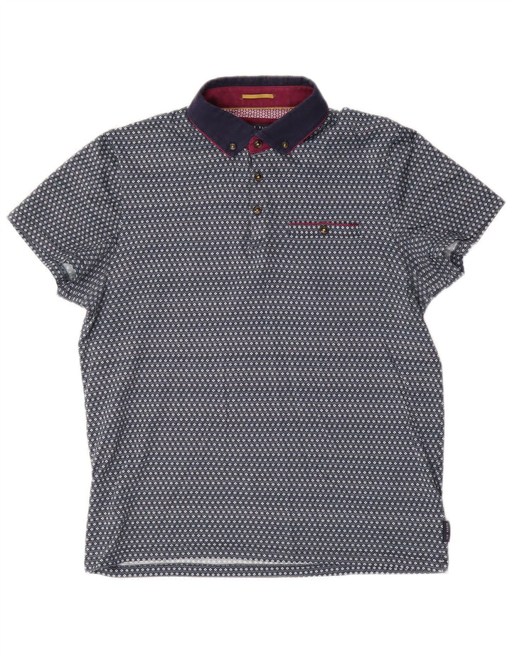 Męska koszulka polo Ted Baker, rozmiar 3, średnia niebieska, z geometrycznej bawełny