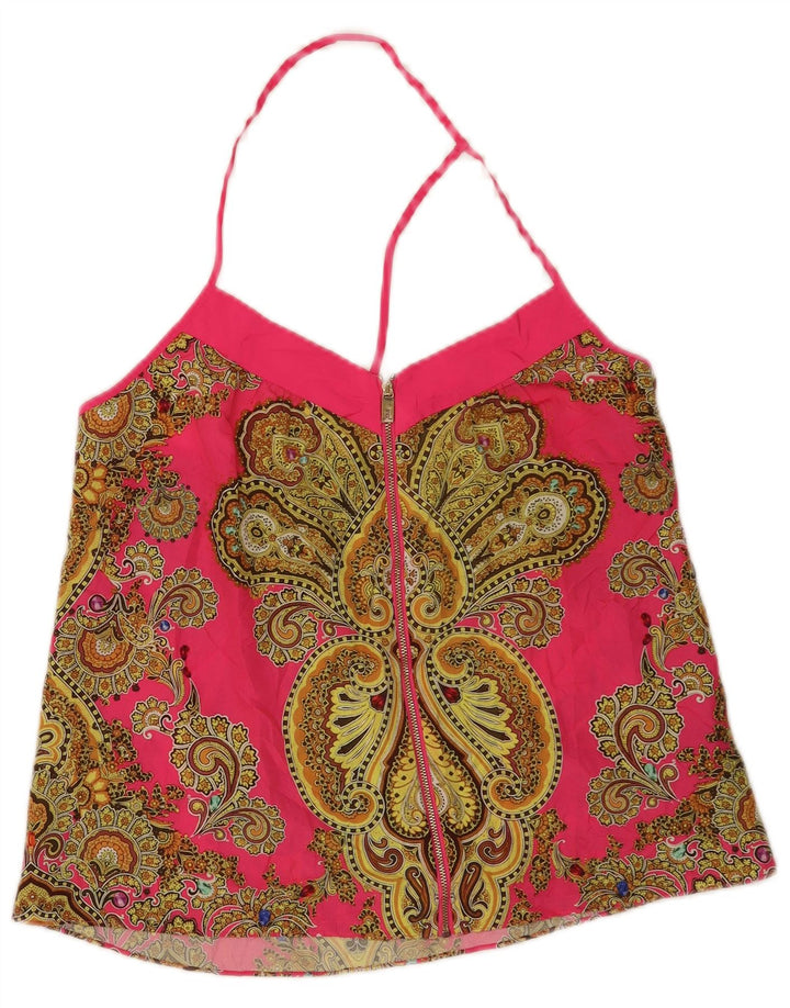 Damski top Ted Baker wiązany na szyi, UK 12, średni różowy poliester Paisley