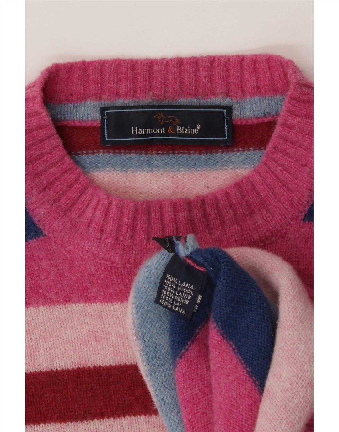 Męski sweter z okrągłym dekoltem Harmont & Blaine w średnie, wielokolorowe paski