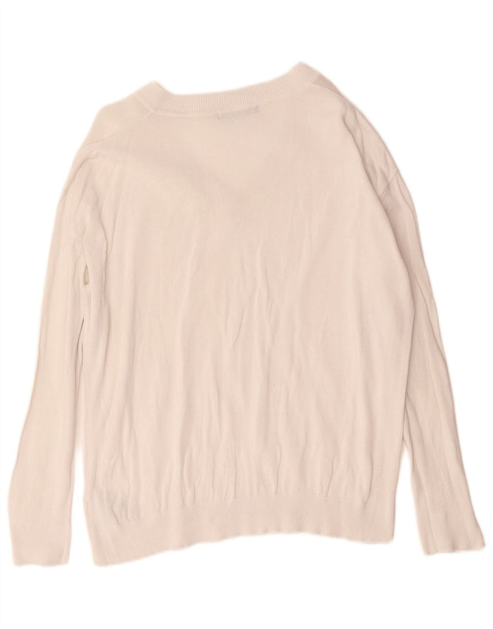 Marks & Spencer Damski sweter oversize z dekoltem w kształcie litery V, UK 12, średni biały