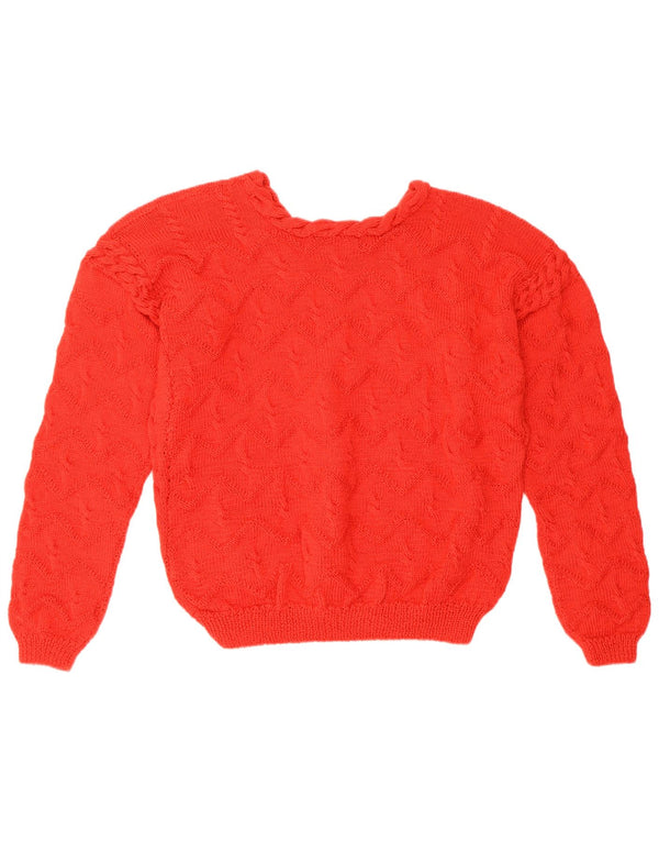 Sweter damski w stylu vintage z okrągłym dekoltem UK 14, duży czerwony