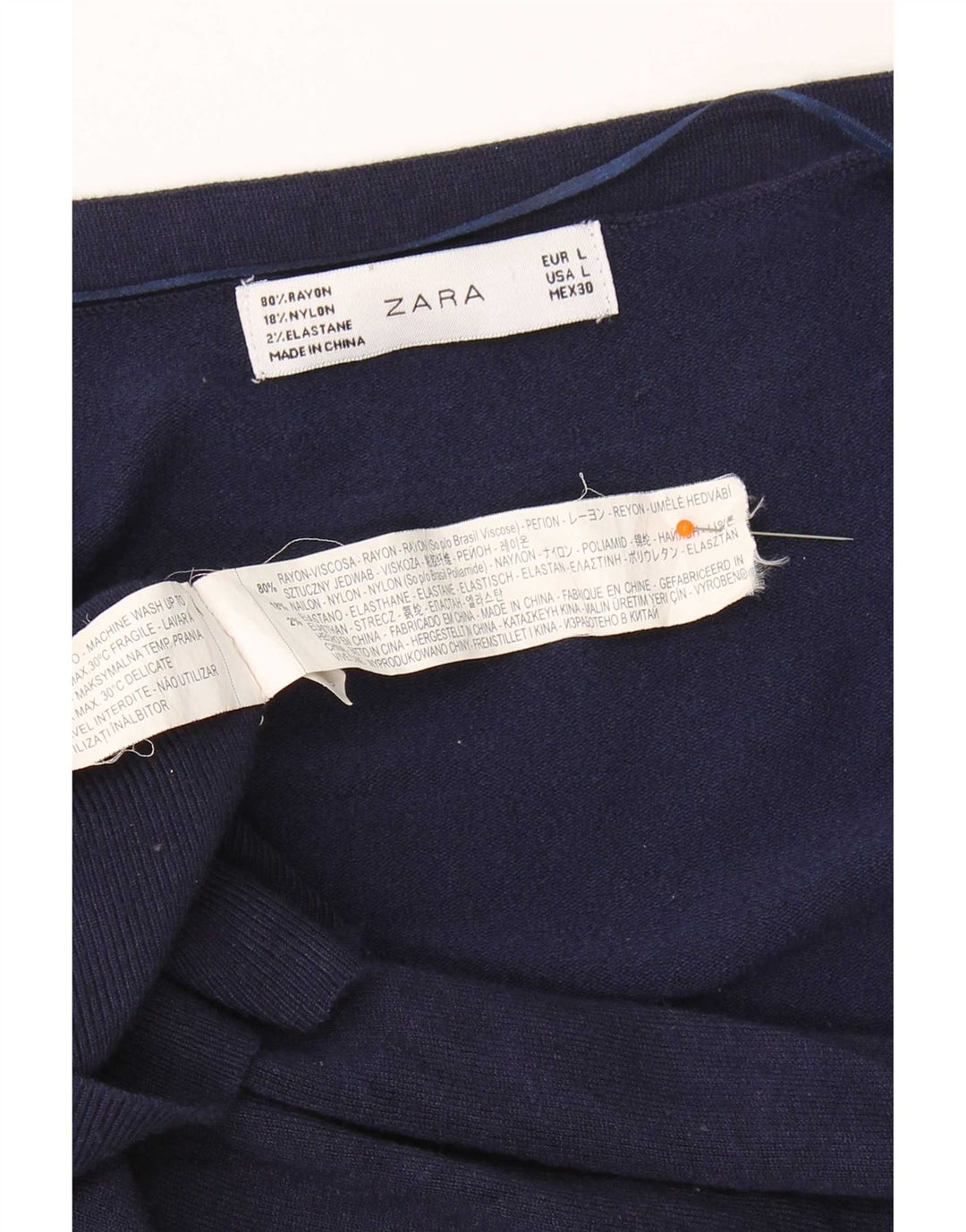 Sweter damski Zara Cardigan UK 16, duży granatowy sztuczny jedwab