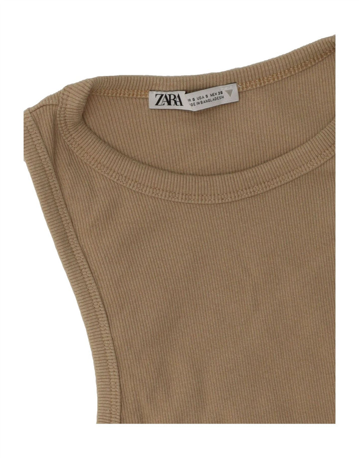 ZARA Womens Crop Vest Top UK 8 Small Beige Vintage Zara and Second-Hand Zara from Messina Hembry 