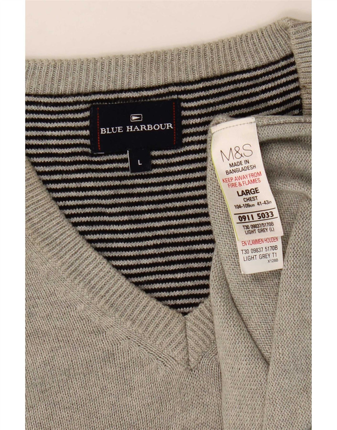 Marks & Spencer Męski podkoszulek w kolorze niebieskim z kamizelką Harbour, duży, szary, z bawełny w plamki
