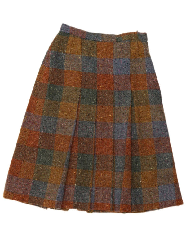 Vintage damska spódnica w kształcie litery A W26 w małą brązową kratkę