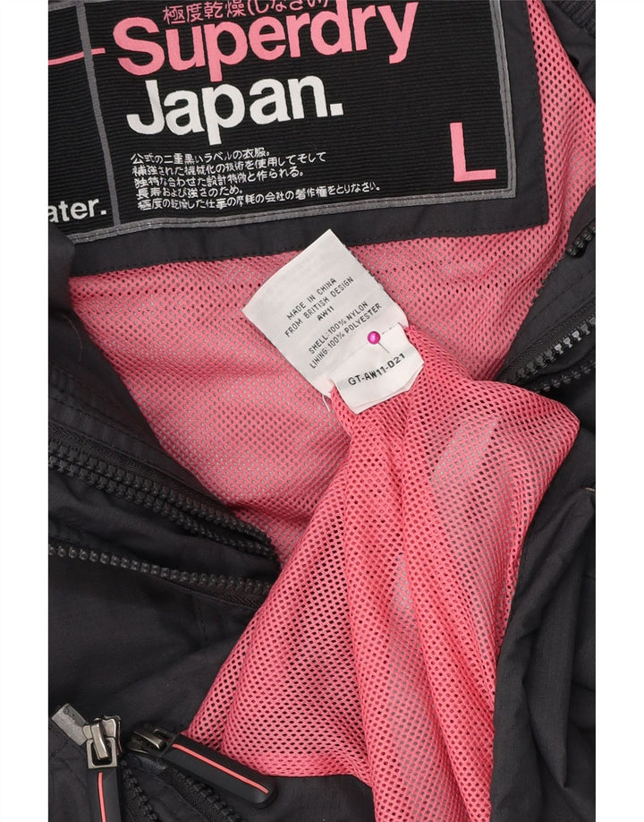 SUPERDRY Damska kurtka przeciwdeszczowa z grafiką UK 16, duża, szary poliester