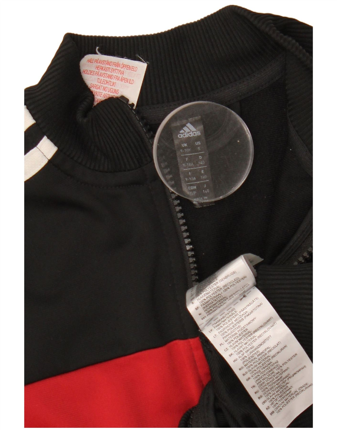 Chłopięca kurtka dresowa ADIDAS 9-10 lat, czarny poliester z blokami kolorów