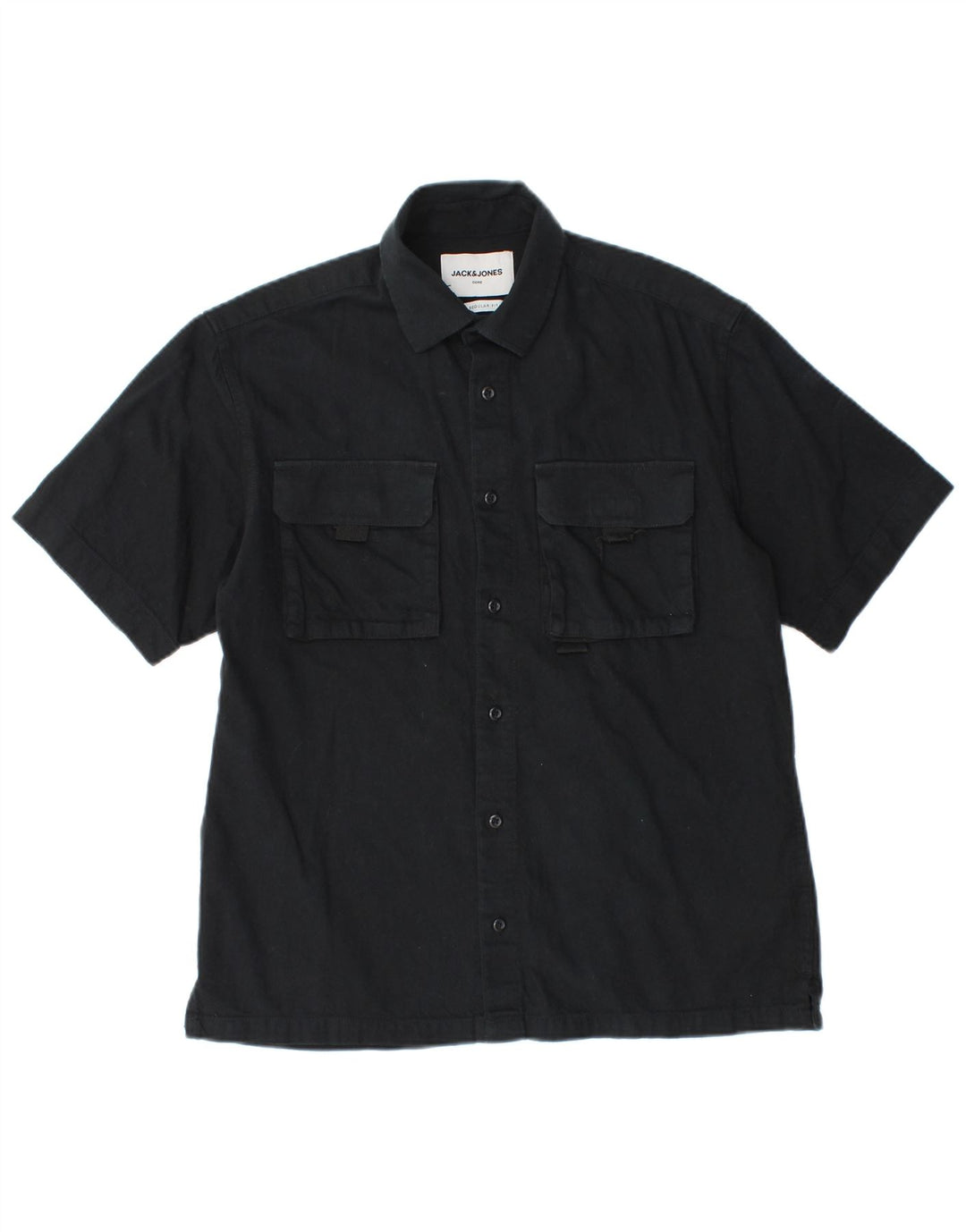 Męska koszula z krótkim rękawem Jack & Jones o regularnym kroju, mała, czarna, bawełniana