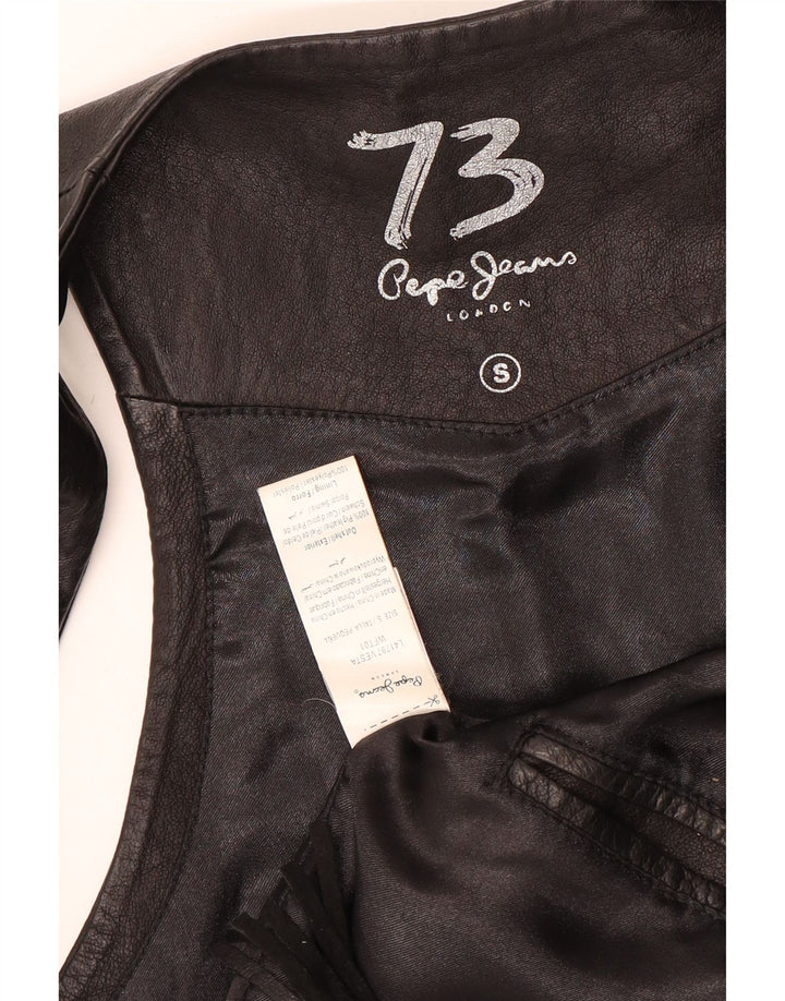 PEPE JEANS Damska kamizelka skórzana UK 10 Mała czarna skórzana kowbojka