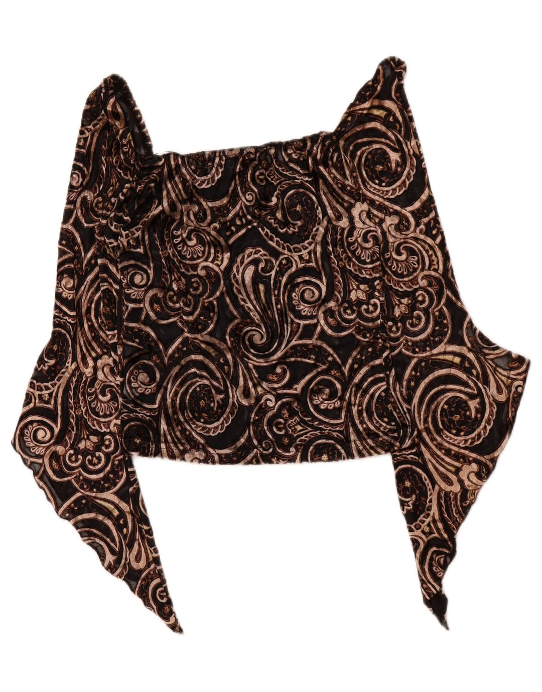 VINTAGE Womens Crop Off Shoulder Top UK 12 Medium Brown Paisley