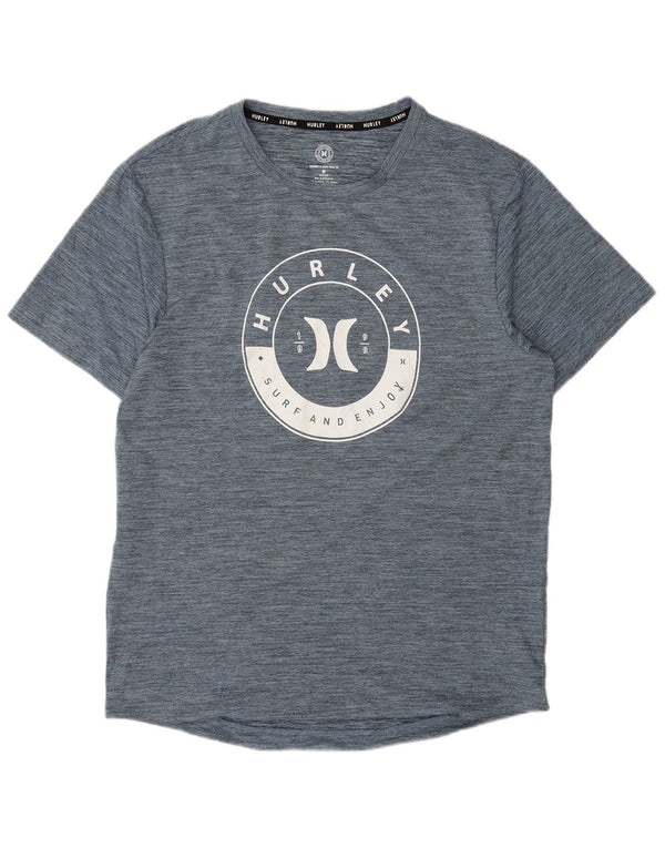 Męski T-shirt z grafiką Hurley, średni, granatowy, poliestrowy wzór