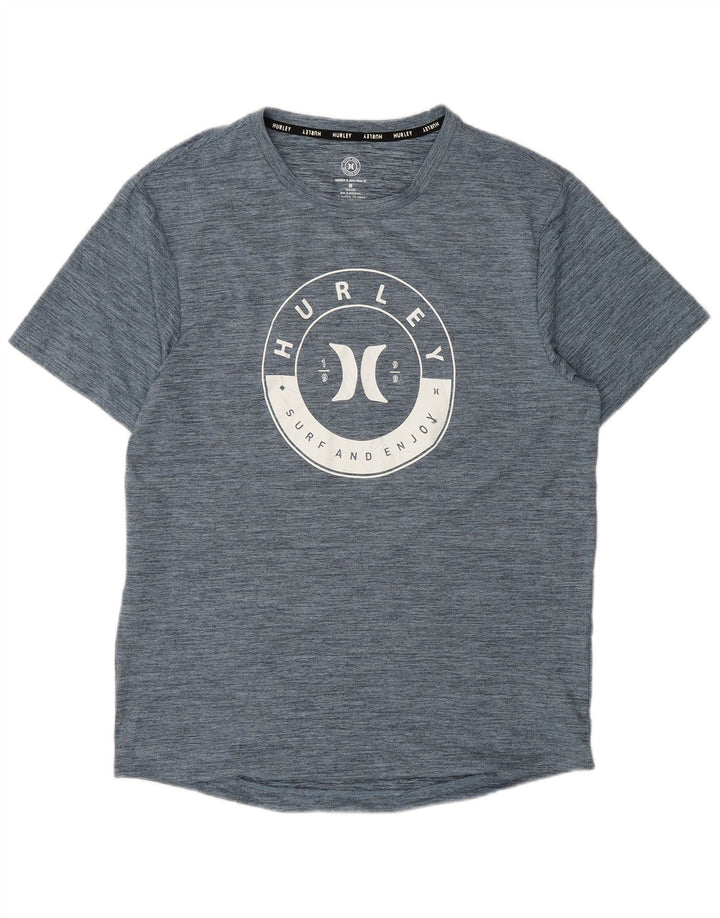 Męski T-shirt z grafiką Hurley, średni, granatowy, poliestrowy wzór