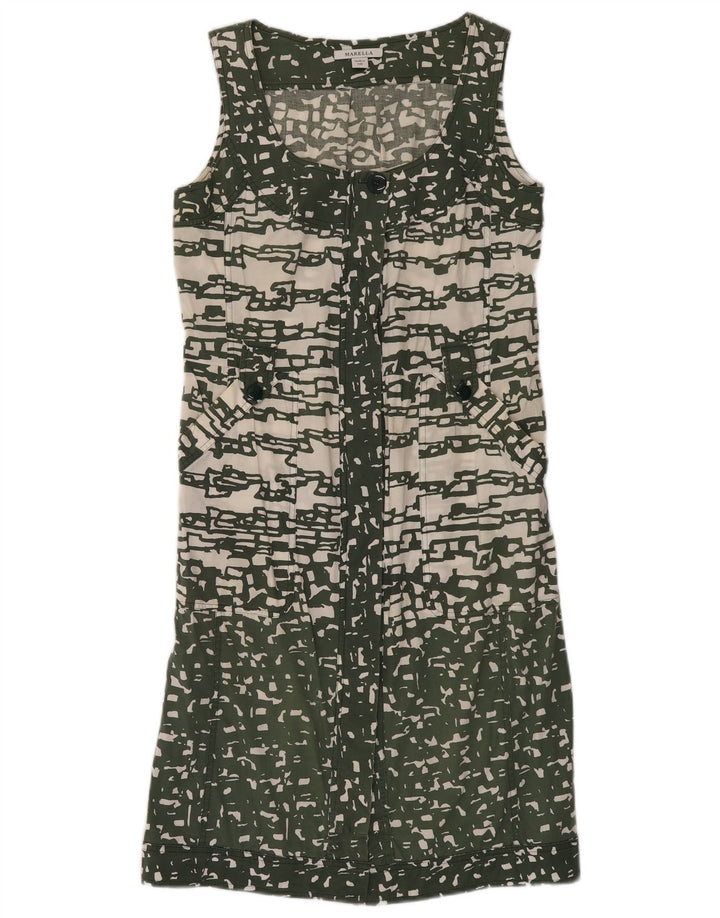 MARELLA Damska sukienka koszulowa bez rękawów UK 12 Średni zielony geometryczny