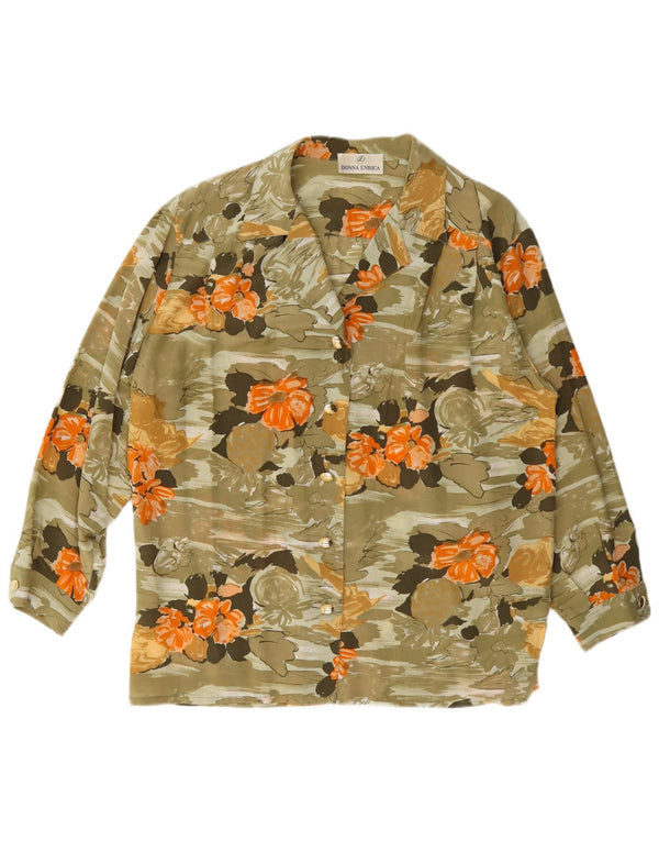 Damska bluzka koszulowa Donna Enrica UK 14, duża, khaki, w kwiaty