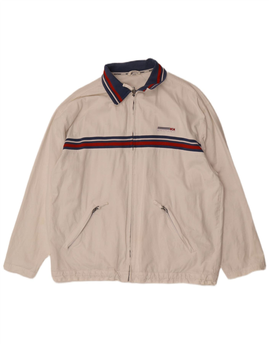 Męska kurtka dresowa w stylu vintage XL, biała, bawełniana w bloki kolorów