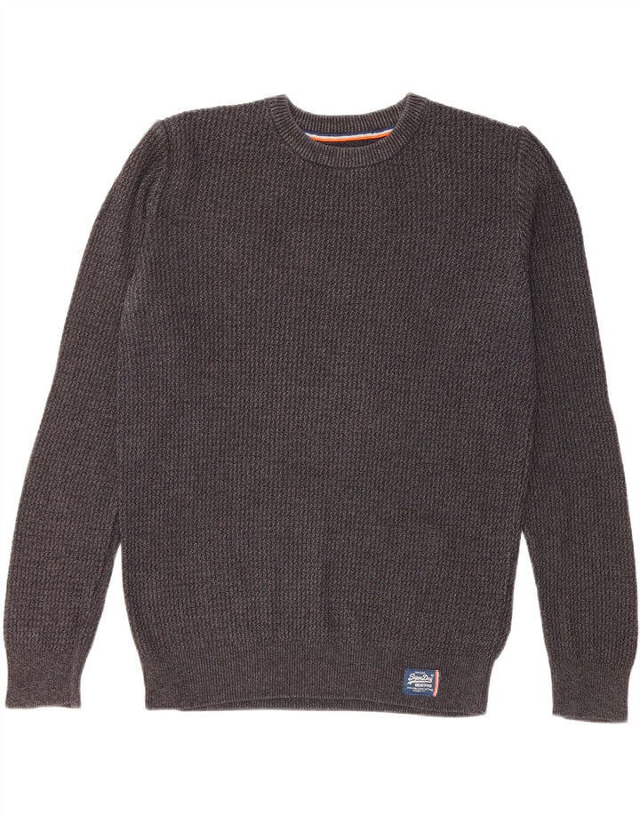 Męski sweter z okrągłym dekoltem Superdry, średnioszary, bawełniany