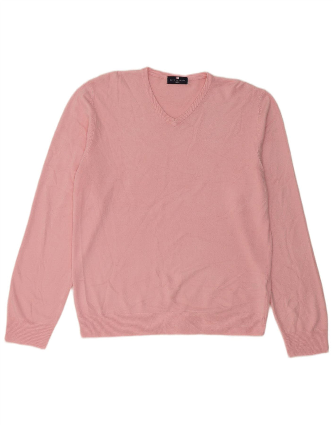 Marks & Spencer Męski sweter w kolorze niebieskim Harbor z dekoltem w kształcie litery V, duży, różowy, akrylowy