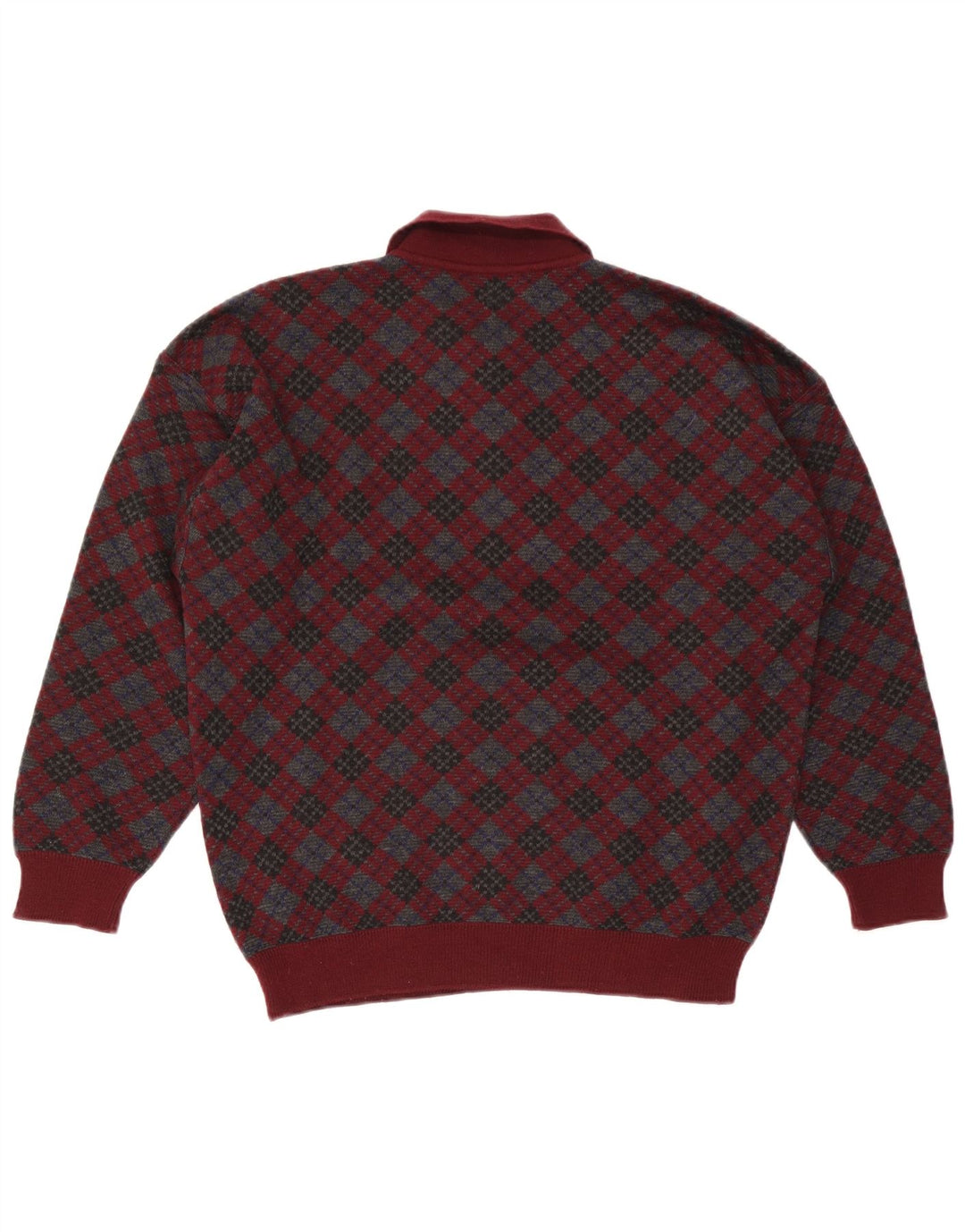 Męski sweter polo Stefanel Średni burgund Argyle/diamentowa wełna