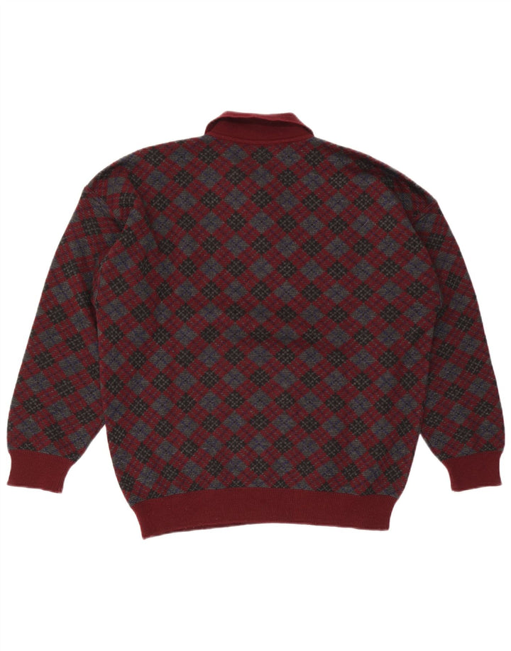 Męski sweter polo Stefanel Średni burgund Argyle/diamentowa wełna