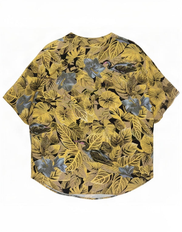 Bluzka damska z krótkim rękawem w stylu vintage UK 20 2XL Żółta w kwiaty