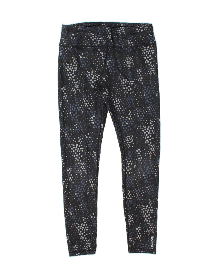 REEBOK Womens Leggings UK 12 Medium  Navy Blue Spotted Polyester Vintage Reebok and Second-Hand Reebok from Messina Hembry 