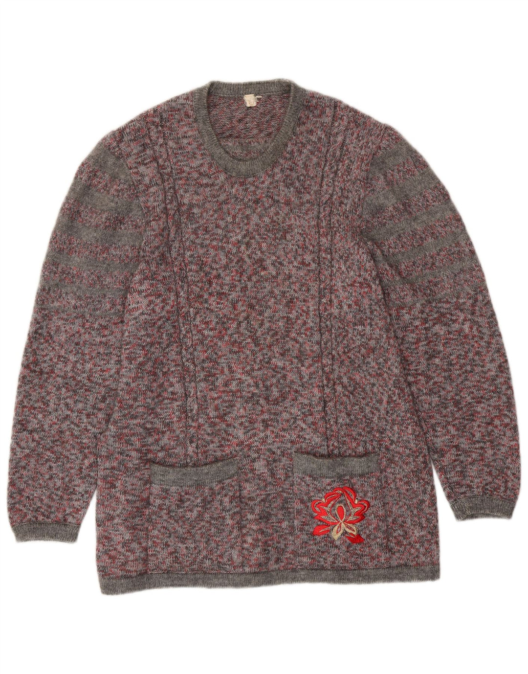 Sweter damski VINTAGE z okrągłym dekoltem UK 16, duży, wielokolorowy nakrapiany