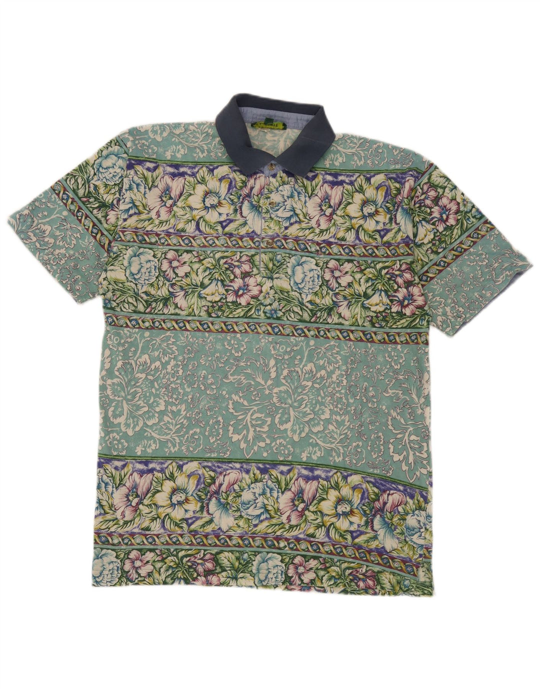 Męska koszulka polo w stylu vintage, średnia zielona bawełna w kwiaty